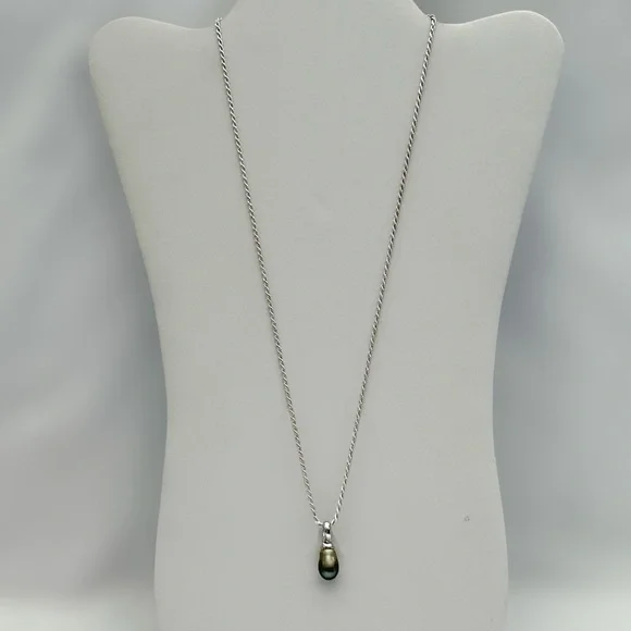 Platinum Gray Baroque Pearl Sterling Silver Necklace - Picture 6 of 9